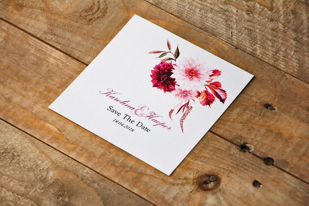 Floral Save The Date Burgundy Dahlias, Watercolor Wedding Cards | Save The Date Cards | Watercolors no. 2