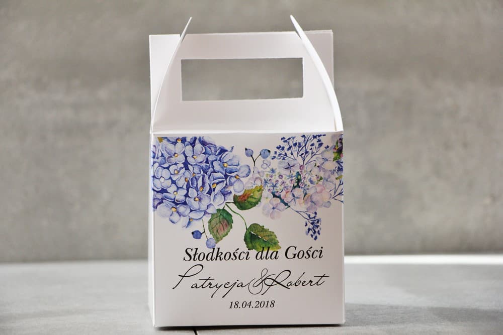 Scatola per Torta con Motivo Floreale Blu e Gigli | Eleganti Bomboniere per Ospiti | Pistacjowe n. 1