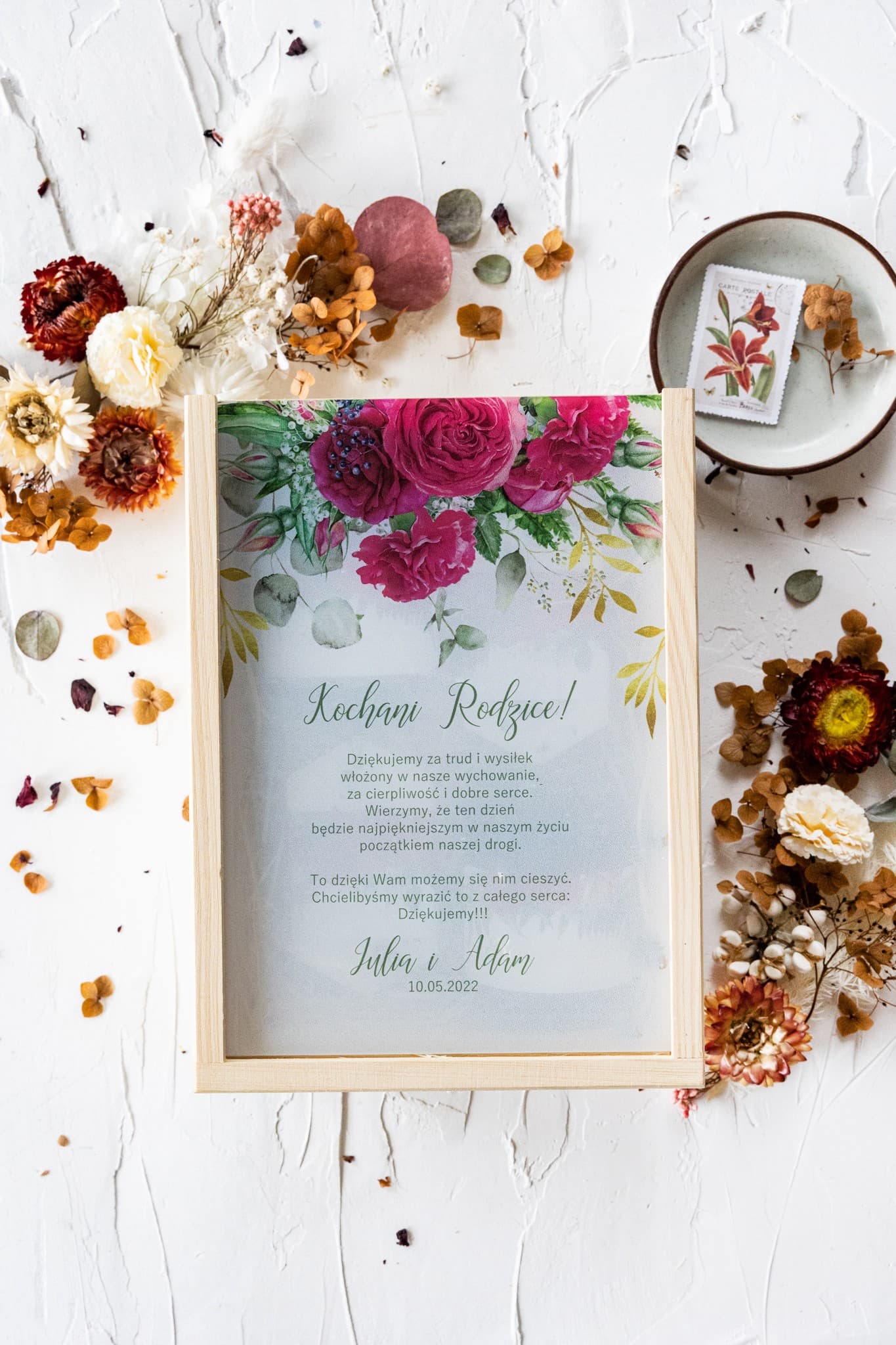 Scatola Elegante con Rose Bordo, Regalo Personalizzato | Ringraziamenti per Genitori al Matrimonio | Rubin n. 8