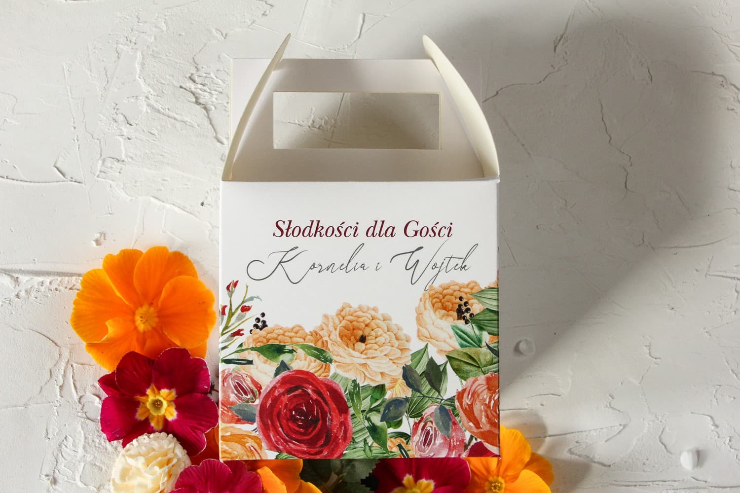 Scatola per Torta Nuziale con Rose e Peonie | Eleganti Bomboniere per Ospiti | Wenis n. 2