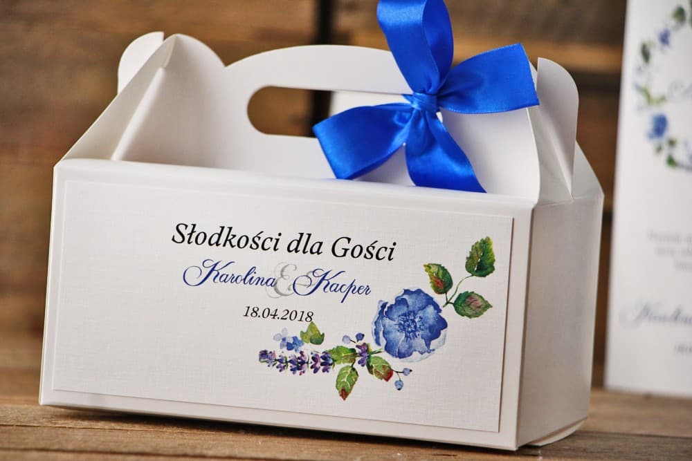 Scatola per torta con maniglia e fiordalisi, stampa personalizzata | Eleganti scatole dolci per ospiti | Acquerelli n. 5