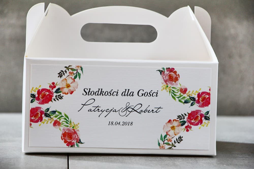 Elegante Scatola per Torta Nuziale con Fiori di Peonia | Confezioni Personalizzate per Ospiti | Pistacjowe nr 3