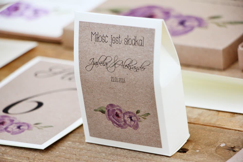 Scatoline Porta Confetti Viola con Motivo Floreale Personalizzate | Ringraziamenti per gli Ospiti | Margaret n. 4