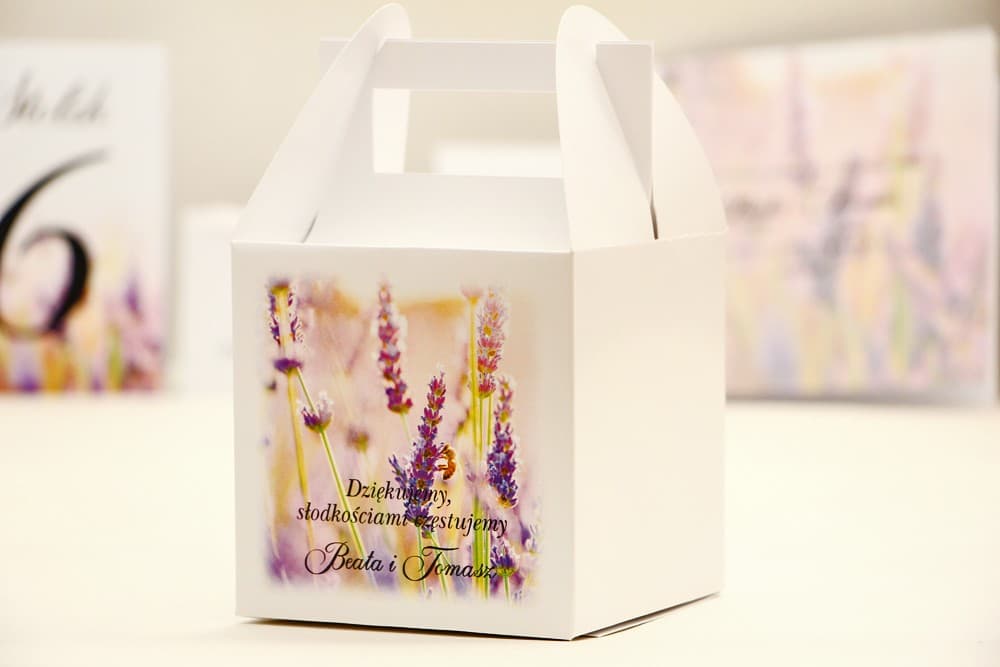 Scatoline per Torta con Motivo Lavanda, Personalizzate | Confezioni per Torta da Nozze per Ospiti | Elegante n. 28