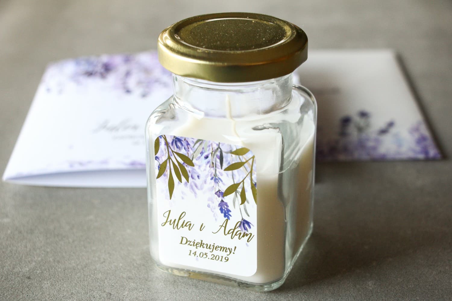 Gold Foiled Wedding Favours Rubin No. 5 – Heather Motif Candle