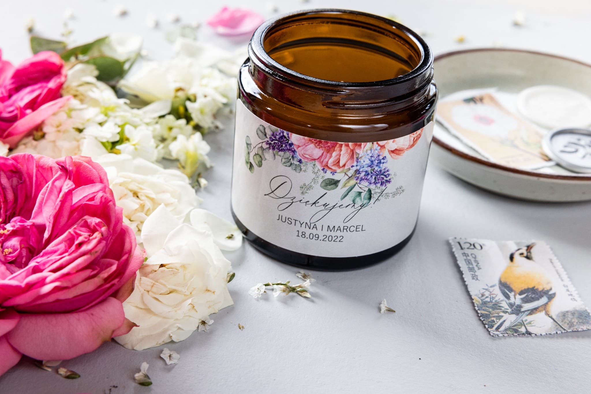 Scented Soy Candles with Pink Label | Personalized Wedding Favours | Soft No. 7