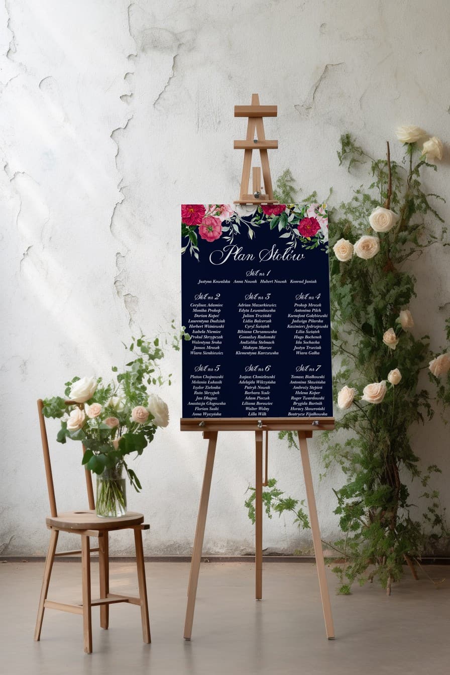 Elegante Seating Plan con Peonías, Azul Marino | Panel de Invitados de Boda | Szafirowe nº 4