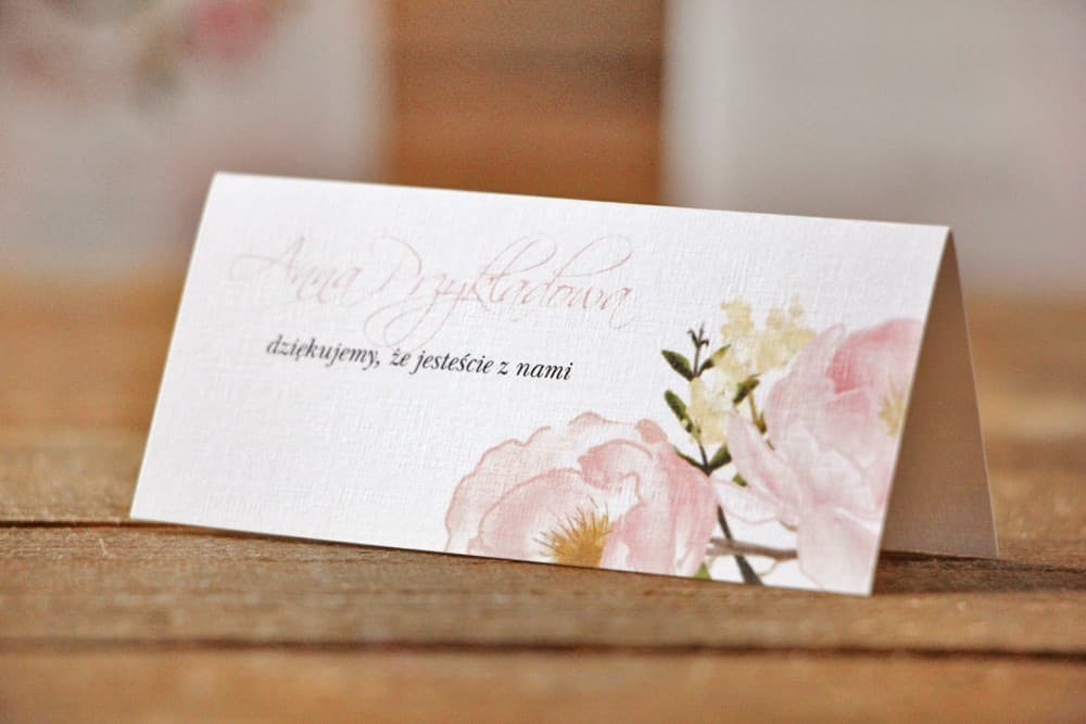 Segnaposti Matrimonio Acquerello n. 8 – Biglietti da Tavolo in Carta Telata con Motivo di Peonie