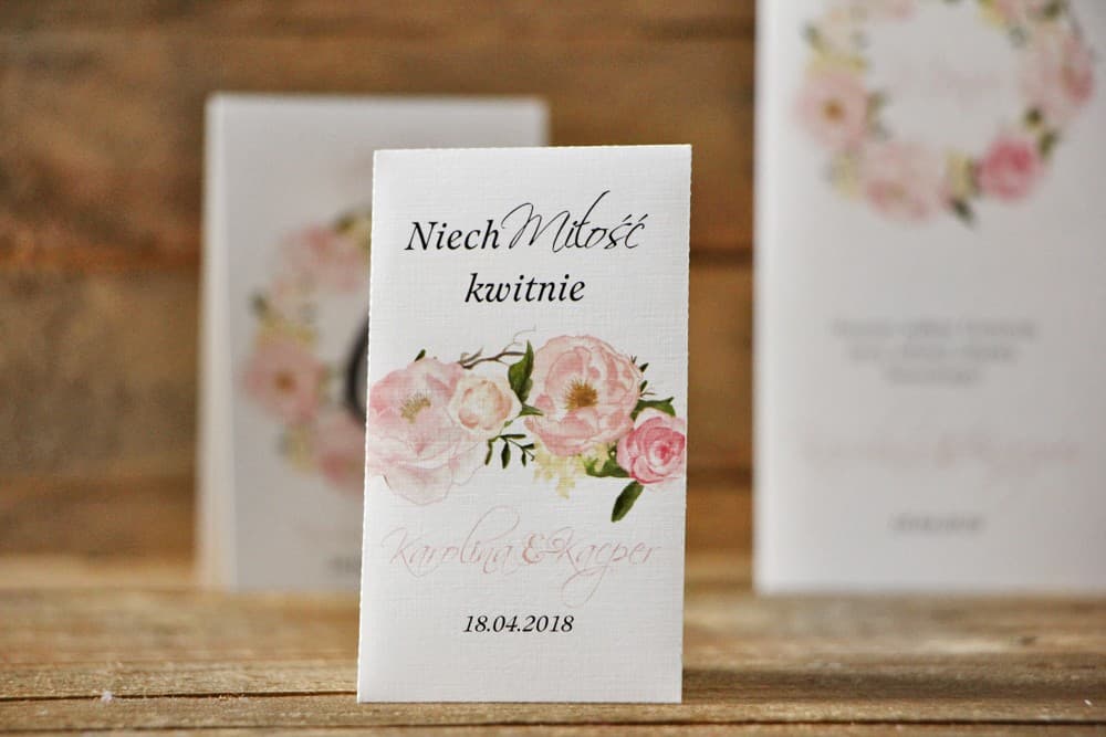 Ringraziamenti per ospiti matrimonio - semi Nontiscordardimé - Acquerelli n. 8 - Peonie cipria