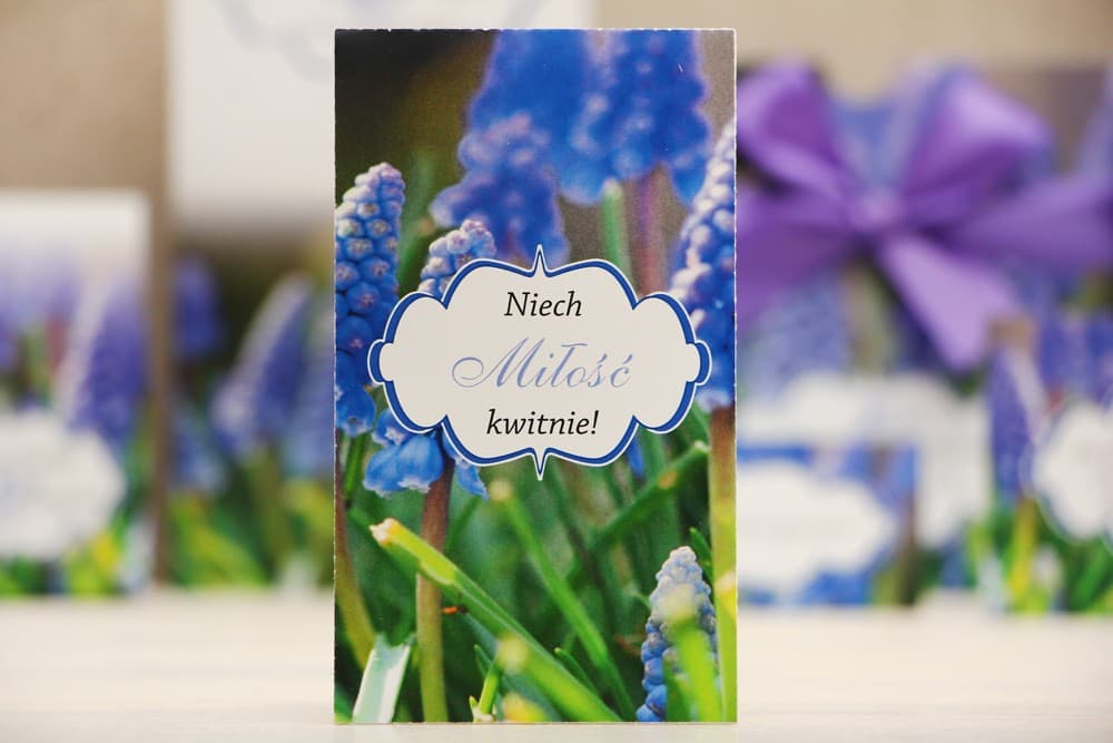 Ringraziamenti per gli ospiti nuziali - semi di Nontiscordardimé - Felicja n. 4 - Muscari - accessori nuziali floreali