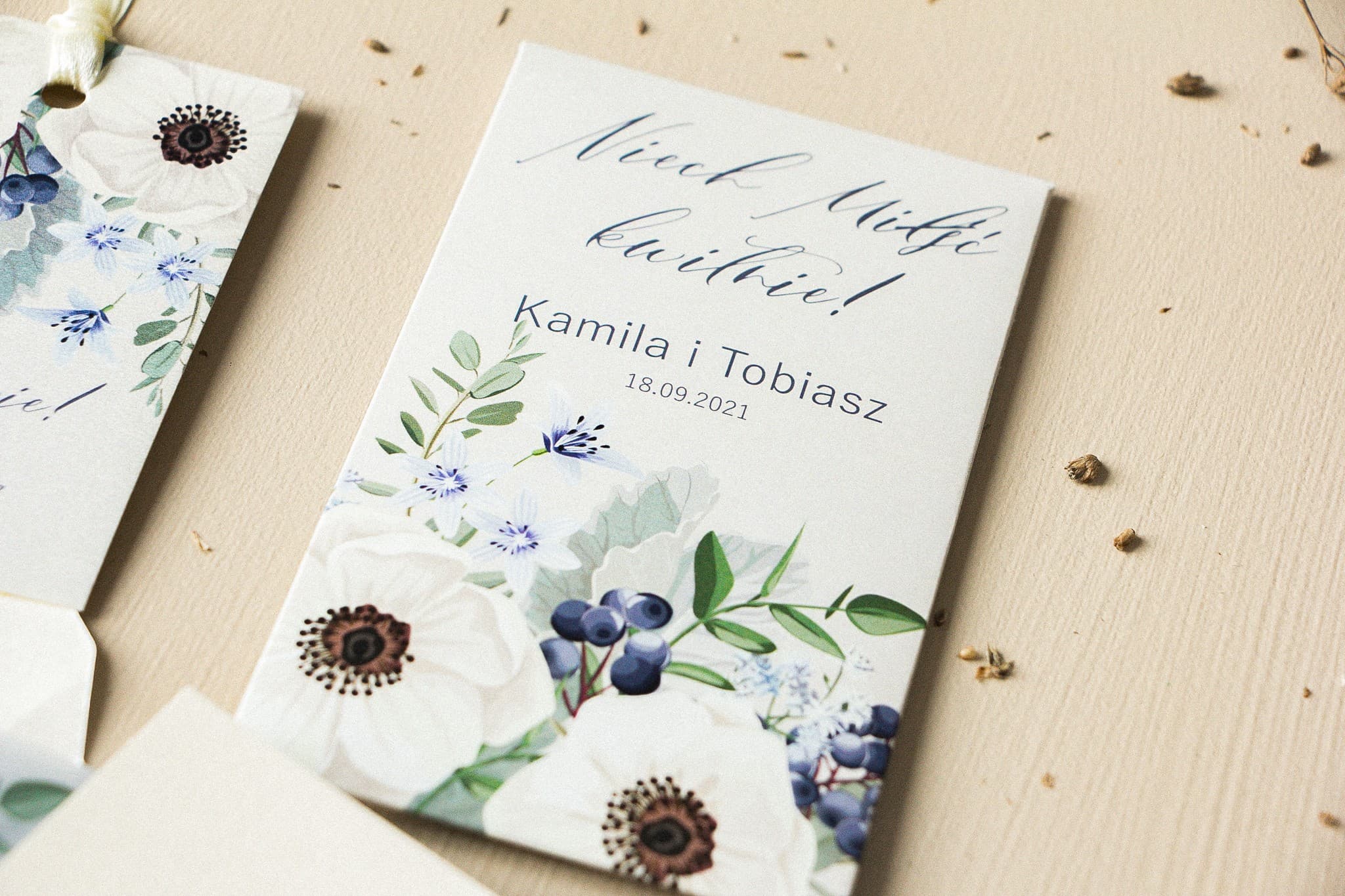 Semillas de No Me Olvides con Anémonas | Detalles Ecológicos para Invitados de Boda | Opal n.º 7