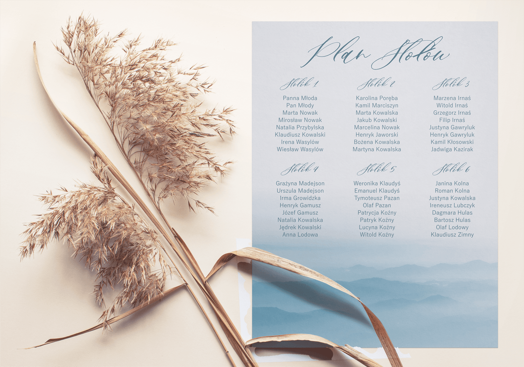 Aquarell Sitzplan Hochzeit, Gästeliste | Elegante Tafel für die Tischordnung | Kollektion Opal Nr. 4