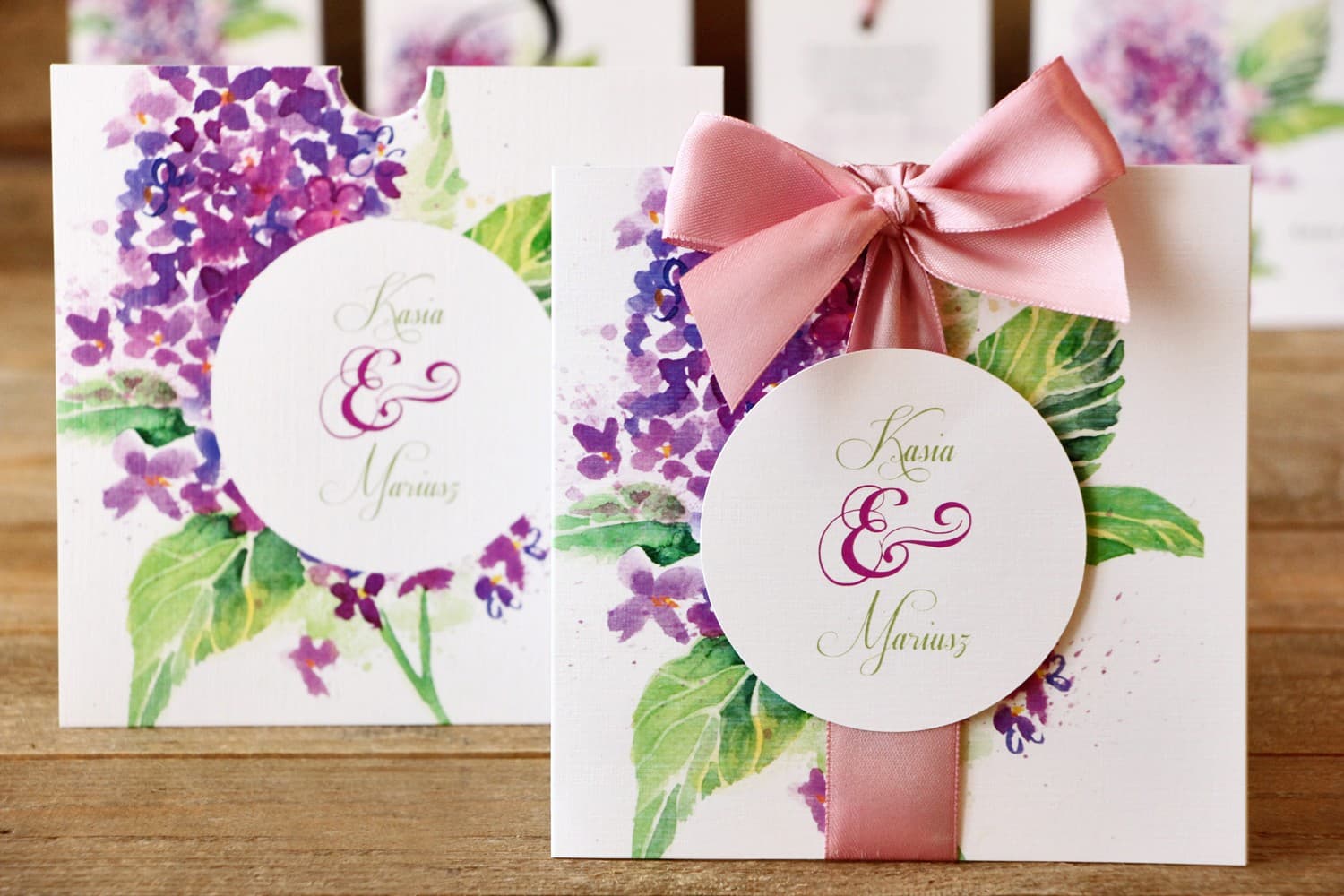 Watercolor Lilac Wedding Invitations in a Sleeve – Painted Flowers No. 4 - 2