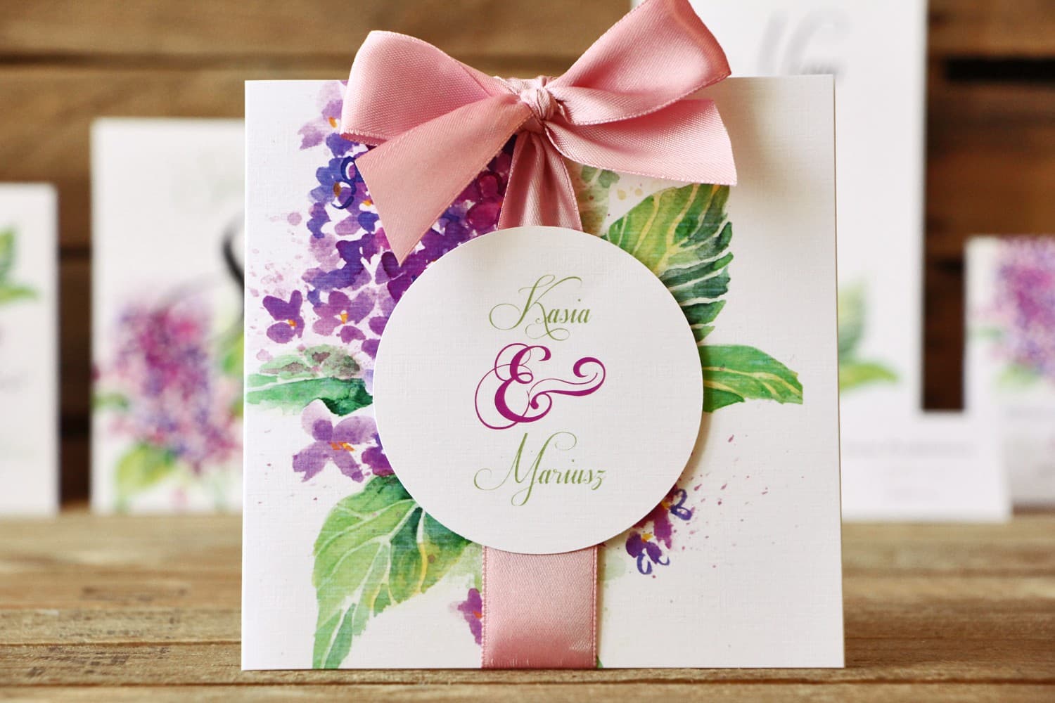 Watercolor Lilac Wedding Invitations in a Sleeve – Painted Flowers No. 4