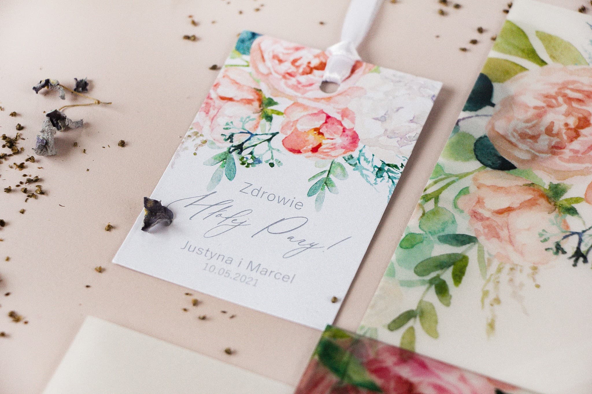 Elegant Peony Wedding Bottle Tags, Personalized | Soft No. 1