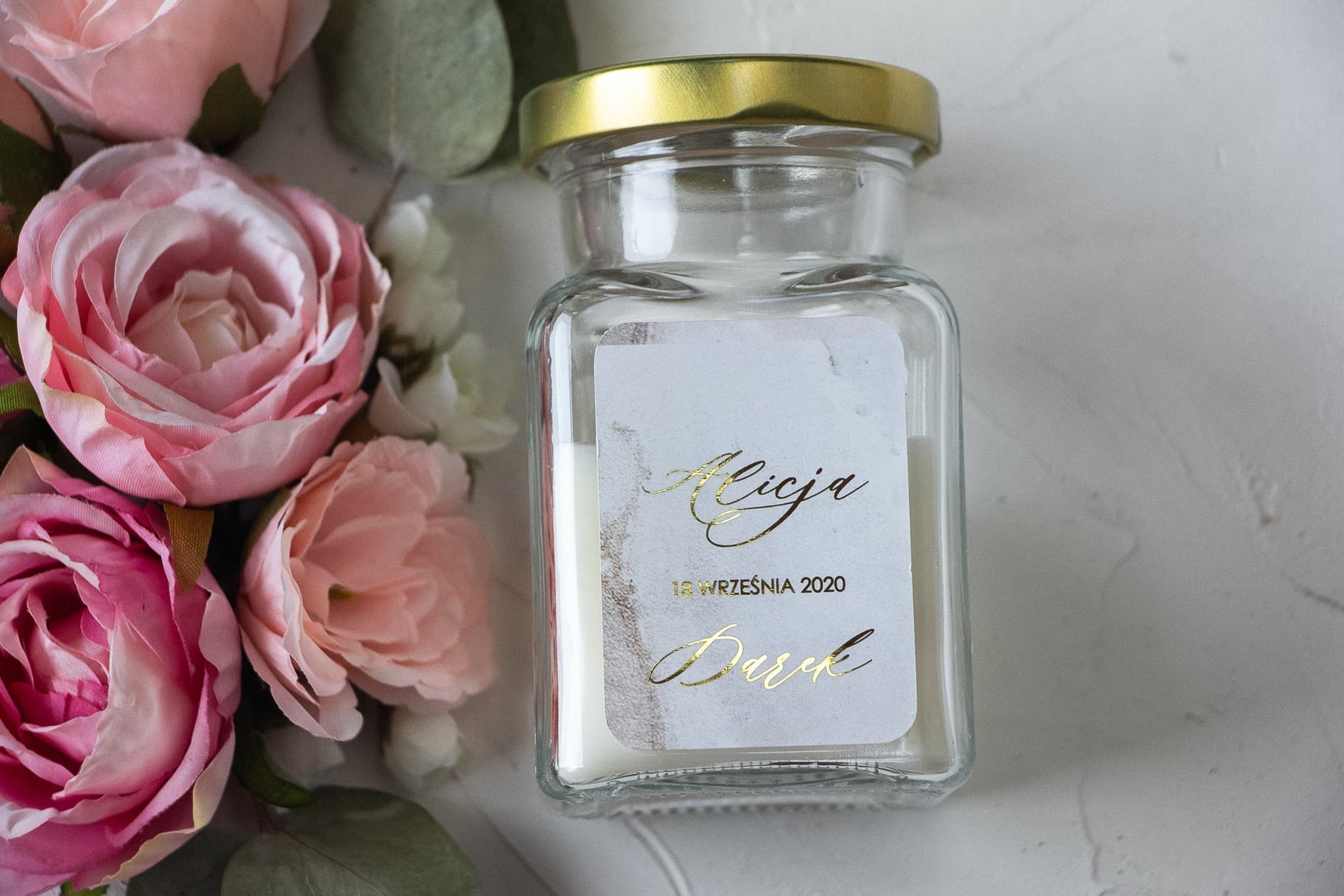 Sojakerze Marmor Nr. 1 – Goldfoliertes Gastgeschenk zur Hochzeit