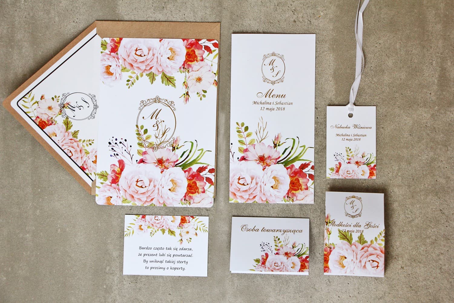 Peony and Rose Wedding Invitations with Elegant Gold Foiling | Sorento No. 13 - 2