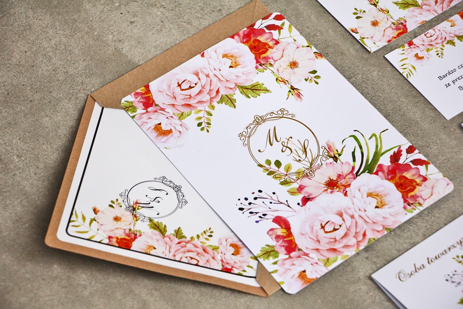 Peony and Rose Wedding Invitations with Elegant Gold Foiling | Sorento No. 13