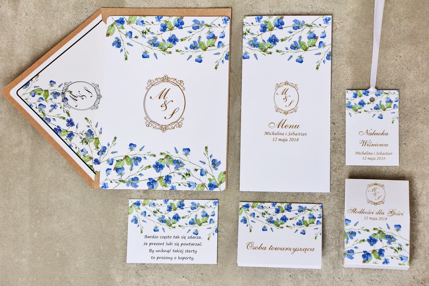 Forget-Me-Not Wedding Stationery Samples, Foiled | Wedding Invitation Sample Pack | Sorento No. 4