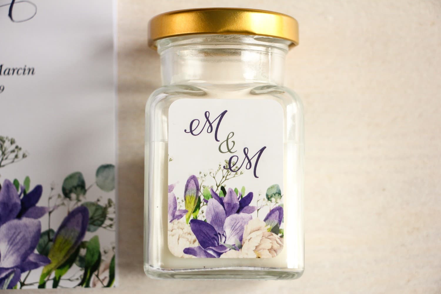 Aurum No. 1 Soy Candle – Wedding Favour with Peony and Freesia Motif