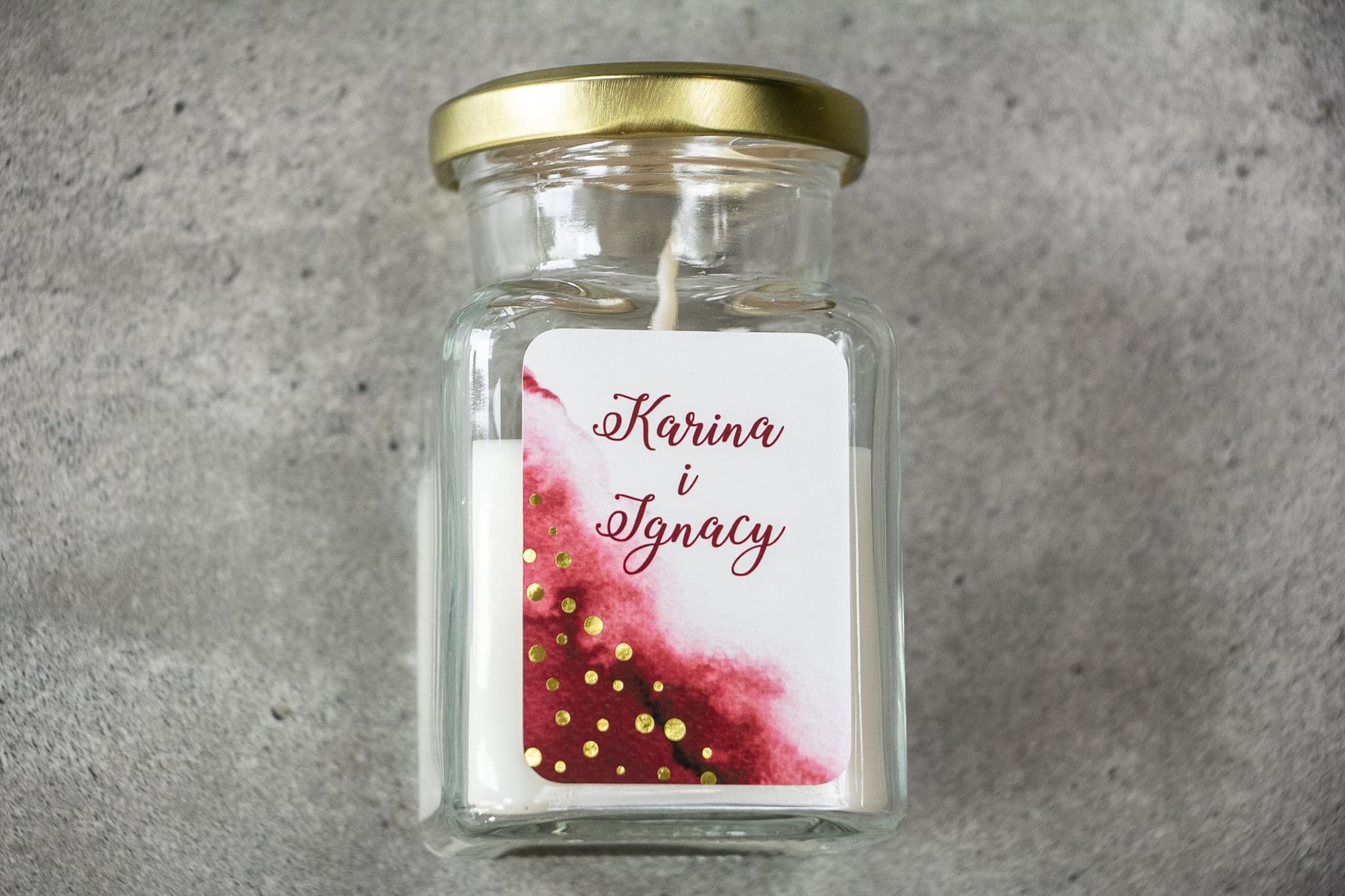 Bakarto No. 2 Soy Candle – Burgundy & Gold Wedding Favour