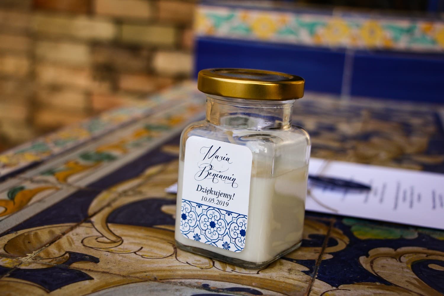 Indygo No. 1 Soy Candle – Spanish Tile Pattern Wedding Favours