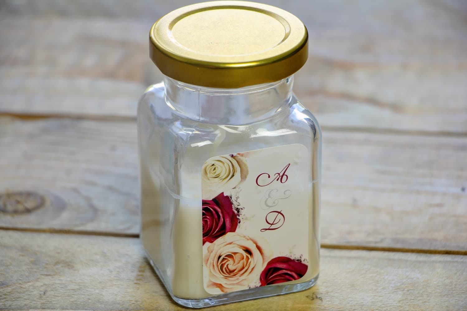 Watercolors No. 24 Soy Candle – Wedding Favour with Burgundy Roses