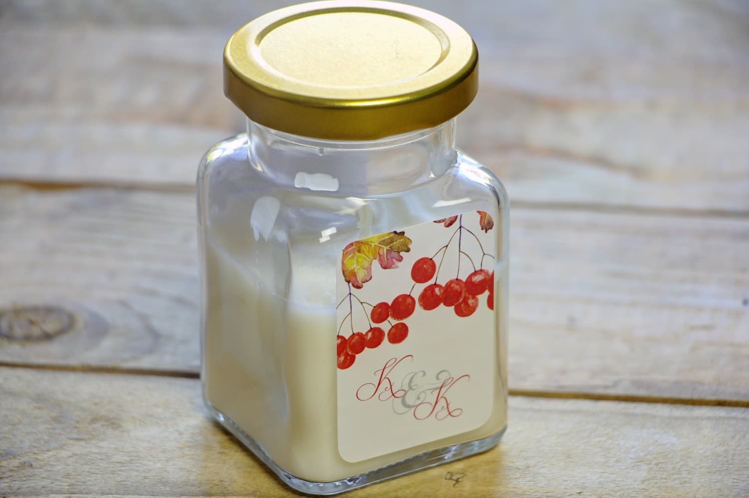 Watercolour Soy Candle No. 12 – Autumn Rowan Berry Wedding Favour