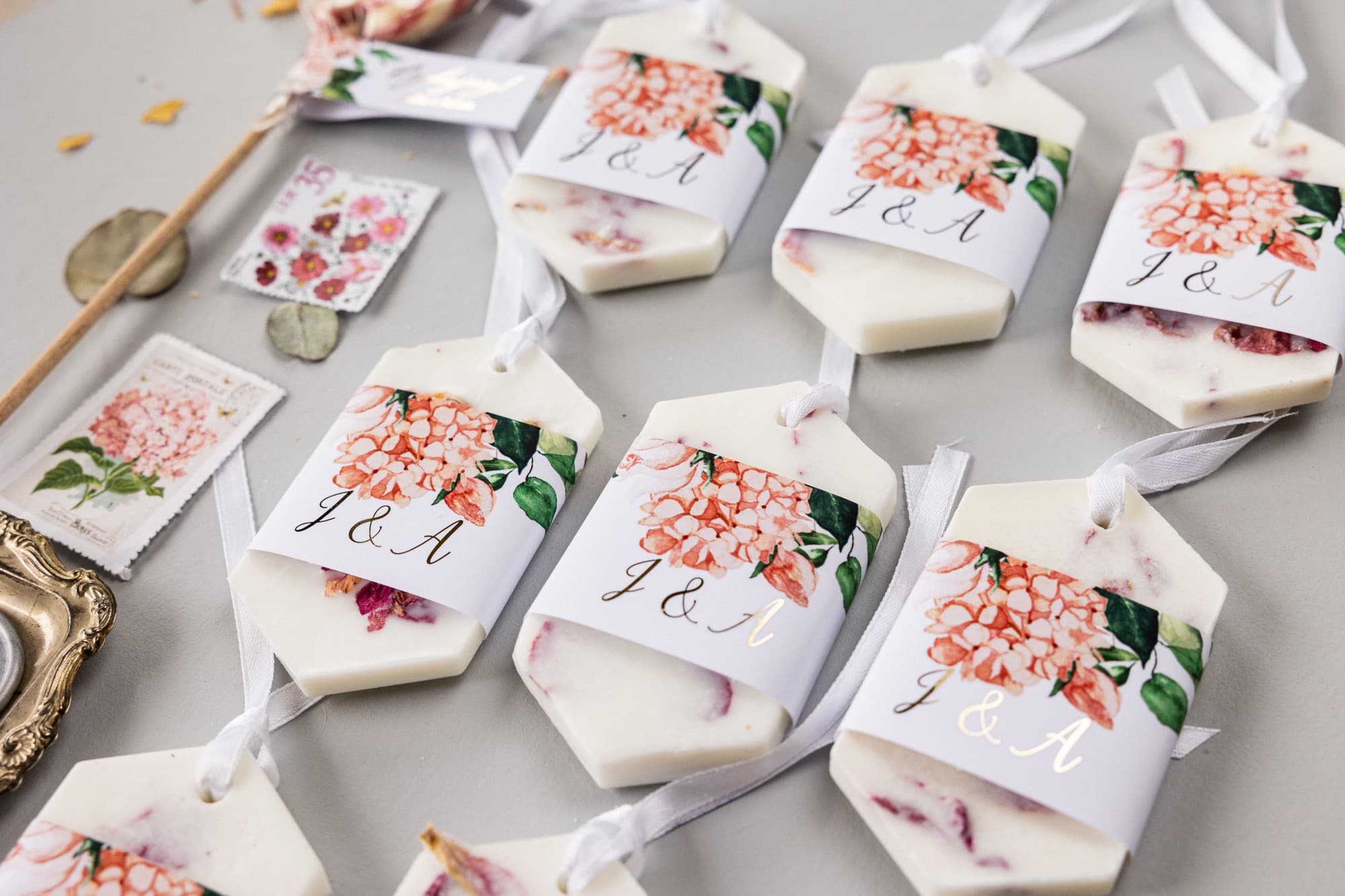 Soy Wax Tablet Wedding Favours with Peonies and Foiling - Rubin No. 10 - 2