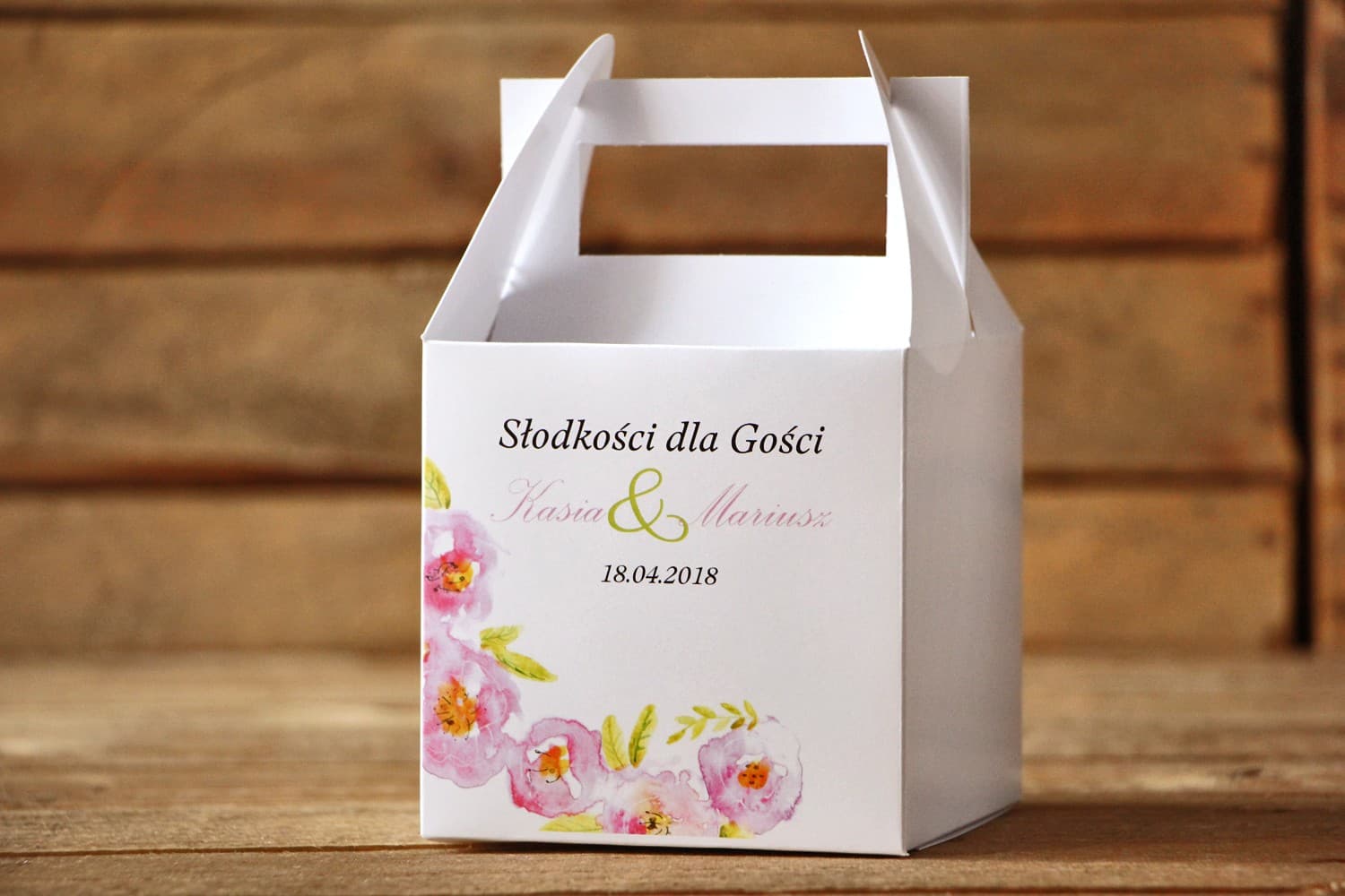 Square Cake Box with Handle and Personalization | Wedding Favours | Painted Flowers Design 20