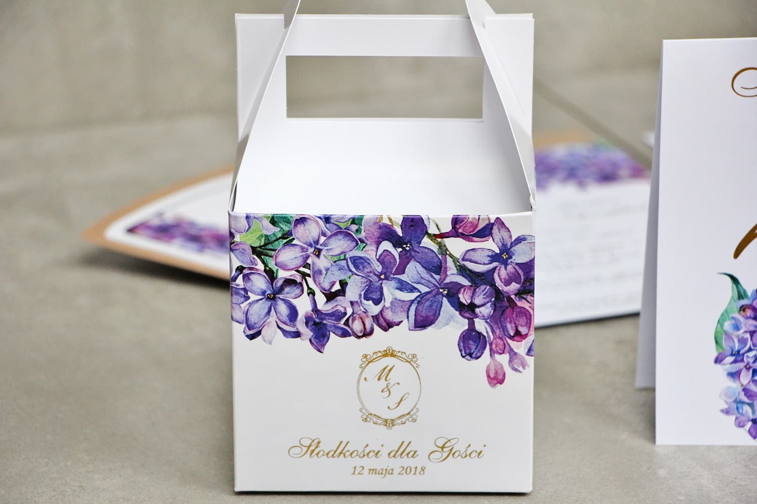 Personalized Purple Lilac Wedding Cake Boxes | Sweet Treat Packaging | Sorento No. 11