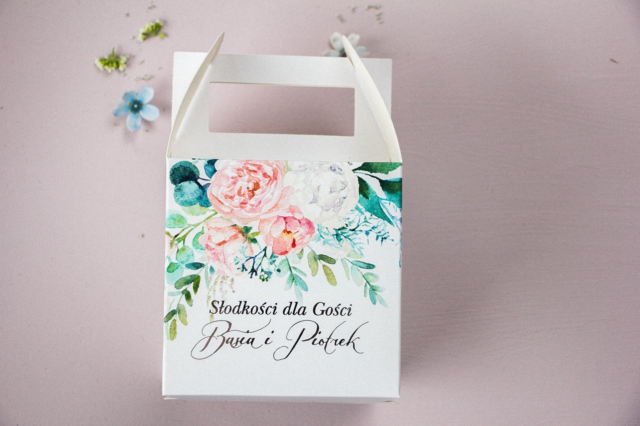 Elegant Glamour Wedding Cake Box Silver Foiled Peonies | Wedding Favours | Pastel No. 8