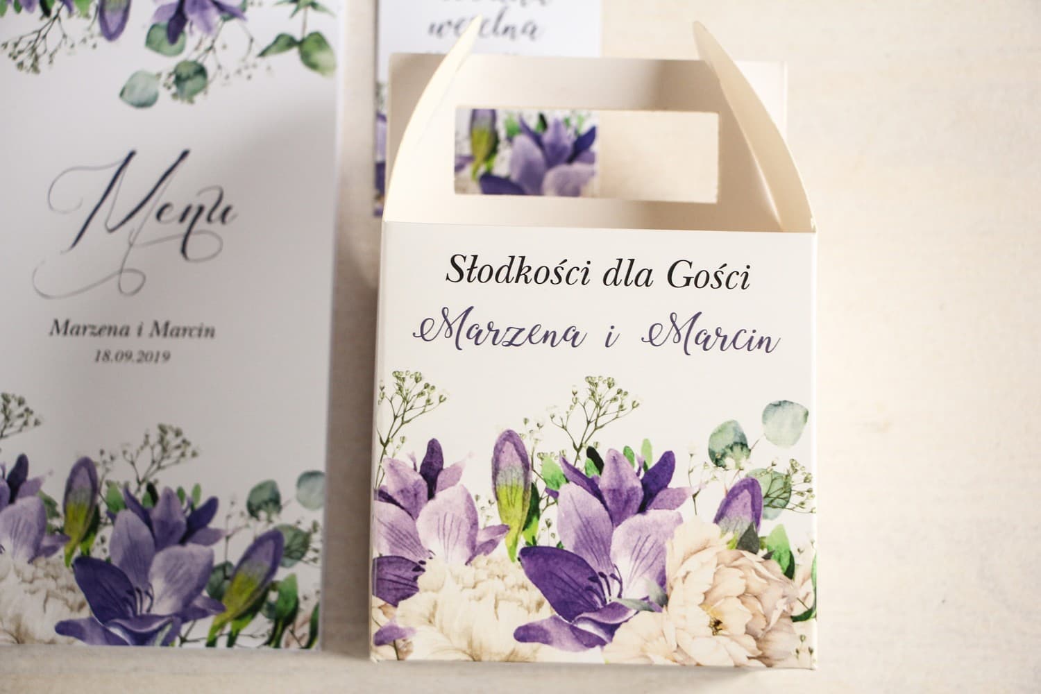 Square Wedding Cake Box with Handle Peonies | Personalized Favour Packaging | Aurum No. 1