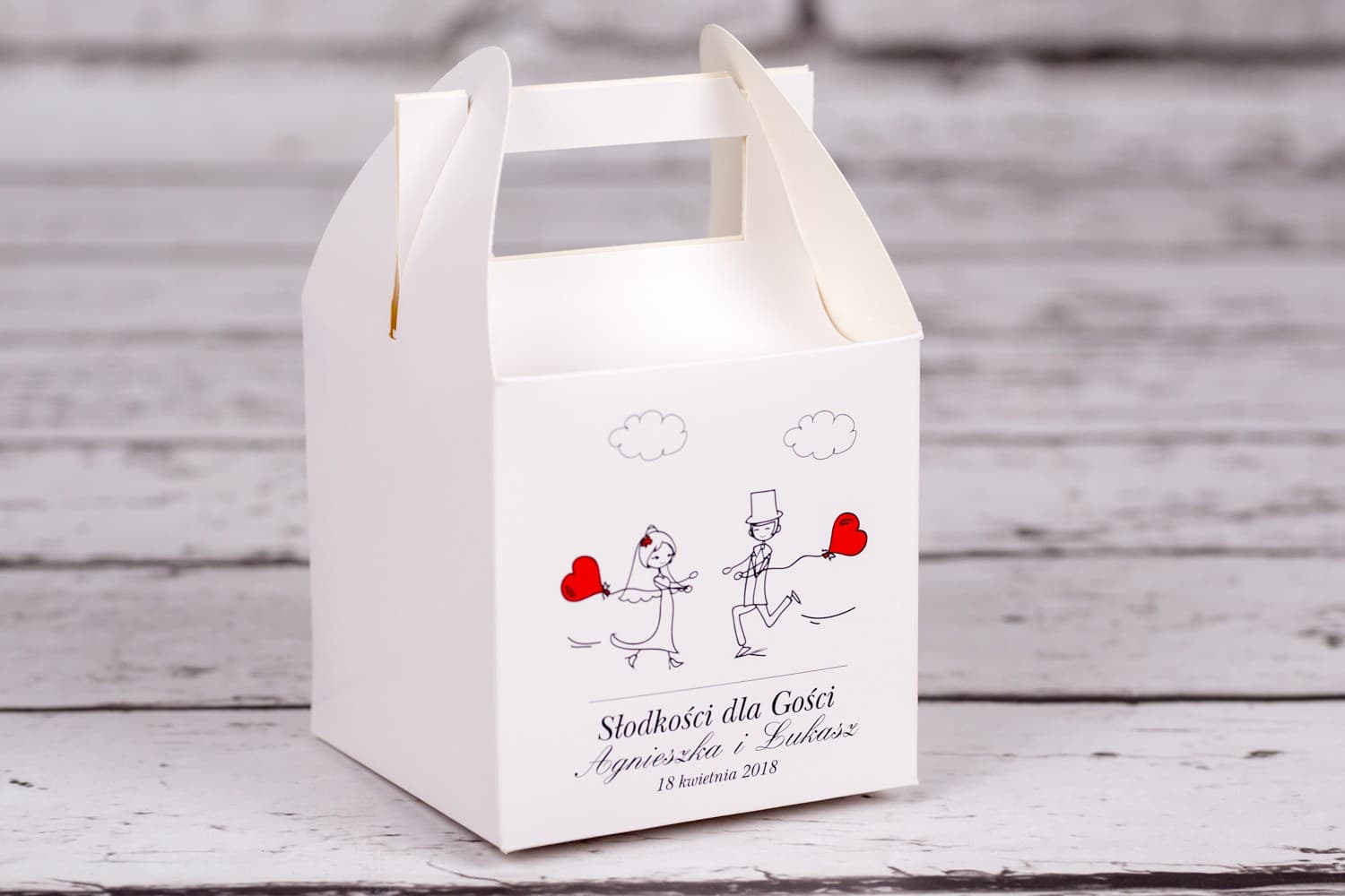 Wedding Cake Boxes with Bride & Groom Illustration | Personalized Packaging with Handle | Bueno No. 5