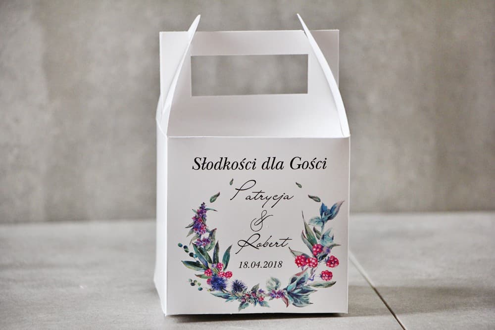 Square Wedding Cake Box with Forest Motif and Blackberries | Personalized Cake Packaging | Pistachio No. 17