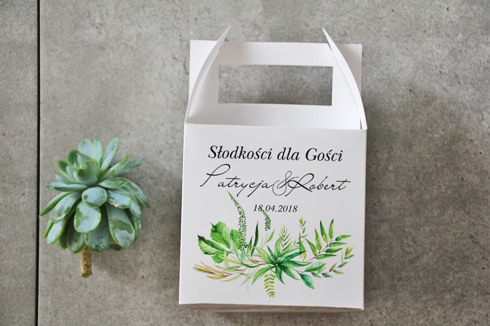 Square Wedding Cake Box with Handle, Sage Green | Personalized Wedding Favours | Pistachio No. 20