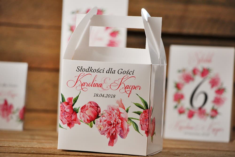 Square Wedding Cake Box with Handle, Watercolor Peonies | Wedding Favours | Watercolors No. 6