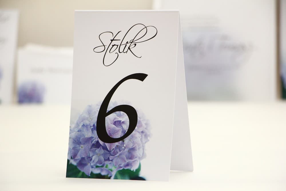 Standing Wedding Table Numbers with Purple Hydrangea | Elegant Table Cards | Elegant Design 2
