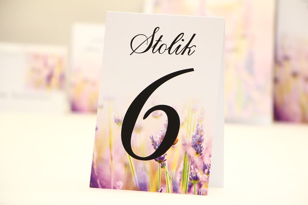 Standing Wedding Table Numbers with Purple Lavender | Elegant Table Cards | Elegant No. 28