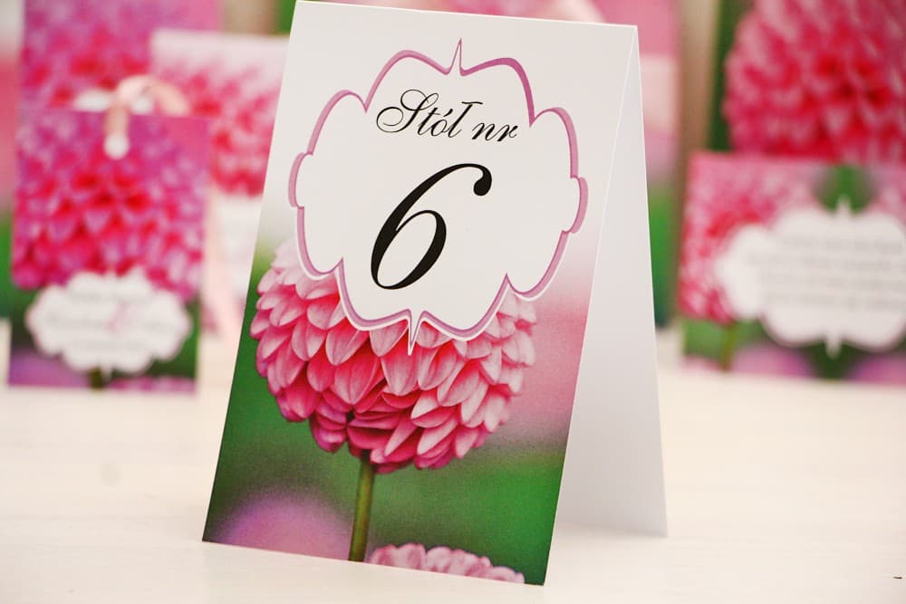 Elegant Wedding Table Numbers with Pink Dahlia | Standing Table Signs, Numbering | Felicja No. 9