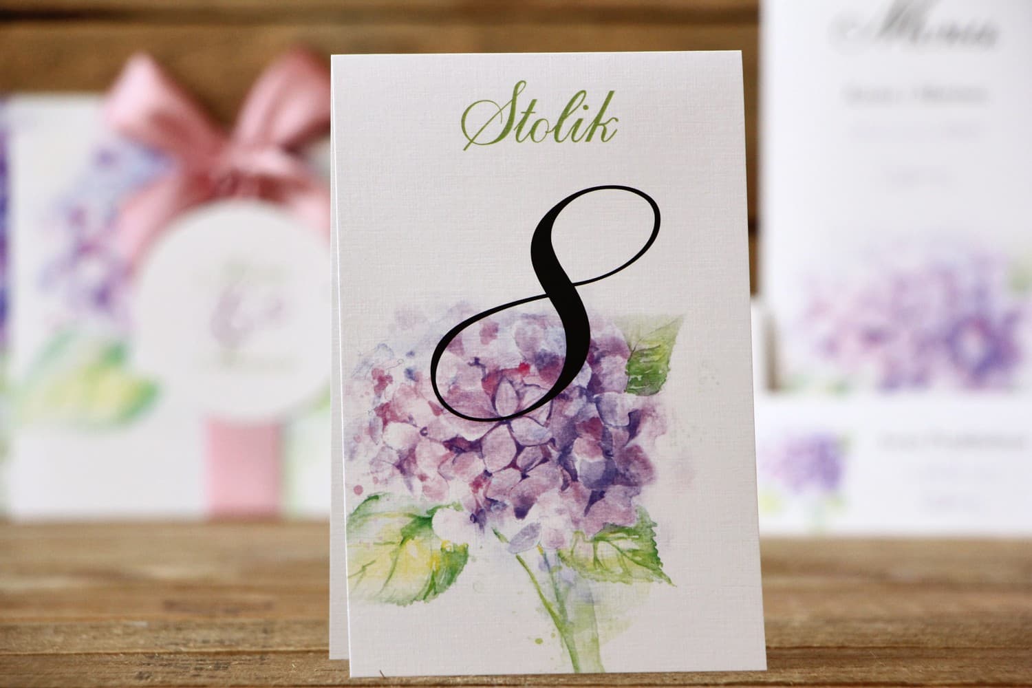 Standing Wedding Table Numbers Purple Hydrangea Watercolor | Wedding Table Names | Painted Flowers No. 3