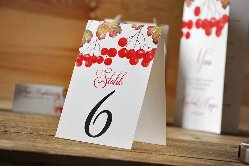 Autumn Wedding Table Numbers with Rowan Berry, Red Berries | Watercolour Table Signs, Table Numbering | Watercolours No. 12