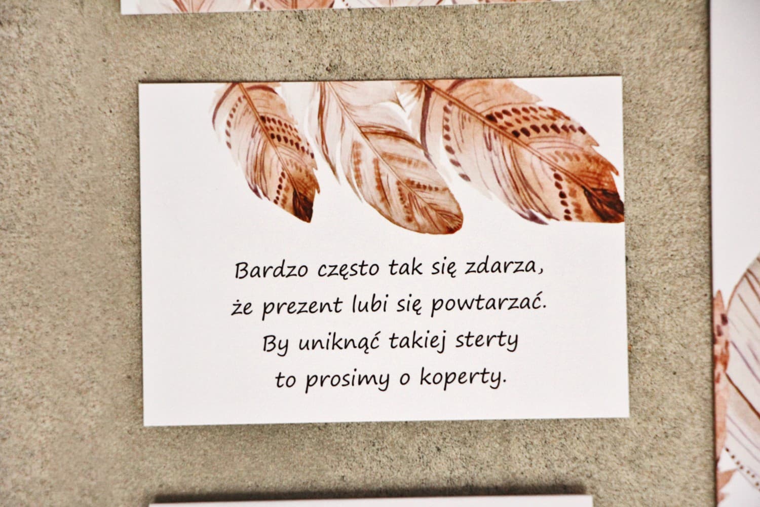 Tarjeta para invitaciones boho con plumas | Tarjeta de boda con solicitud de dinero | Sorento nº 10
