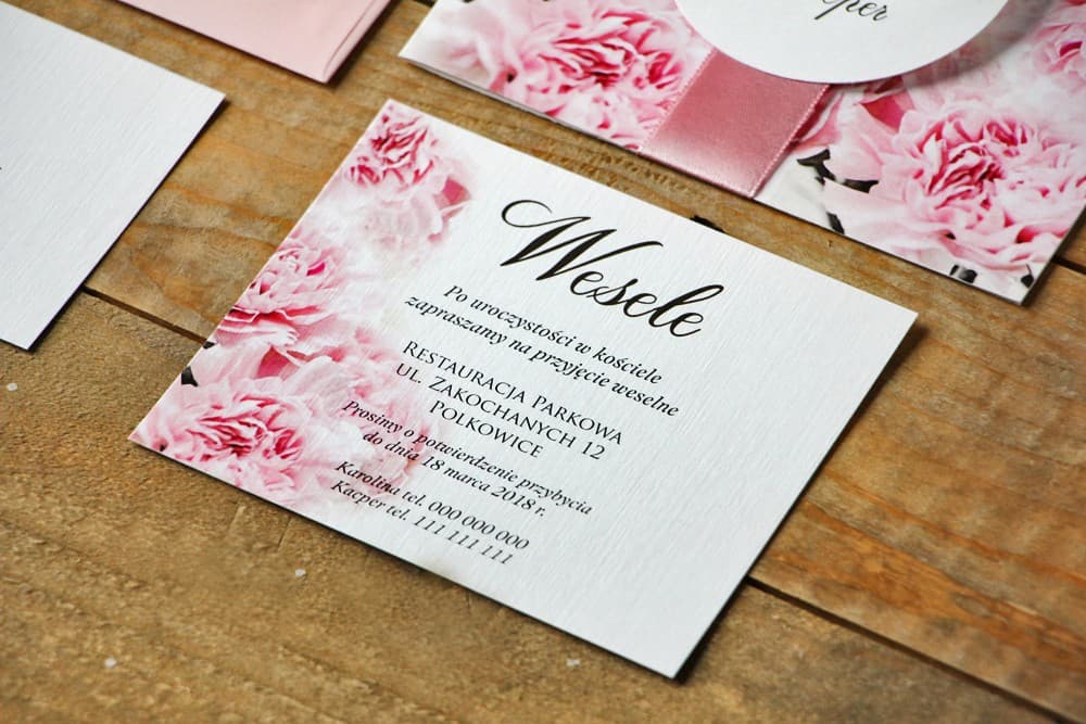 Tarjeta para Invitaciones con Claveles, Inserto, Rebus | Petición de Dinero, Vino, RSVP | Acuarelas nº 21