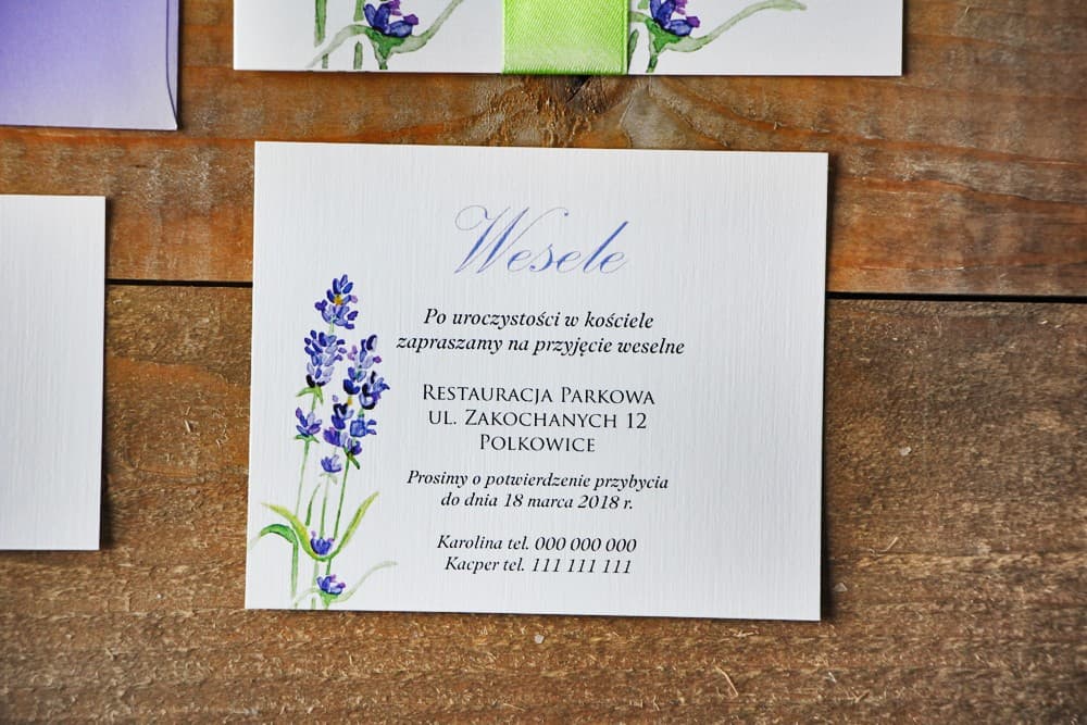Tarjeta con Petición de Regalo Lavanda, Inserto RSVP en papel de lino | Tarjetas para invitaciones de boda | Acuarelas nº 14