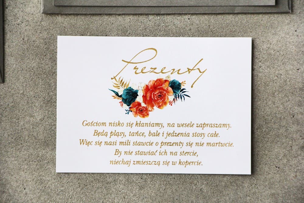 Tarjeta Adicional Dorada para Invitaciones de Boda Anémonas Esmeralda y Rosas Naranjas | Complementos de Invitación | Cykade nº 6