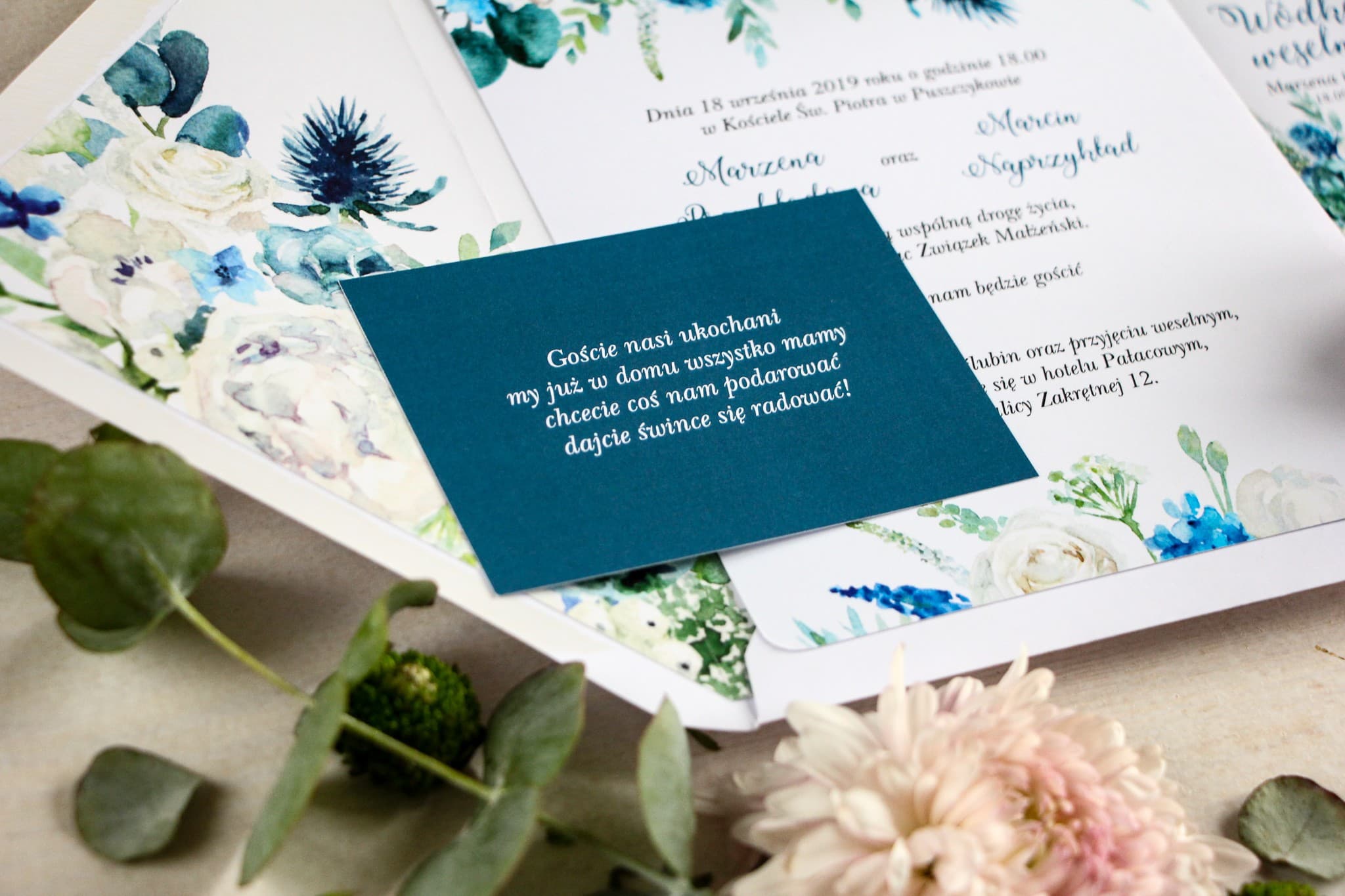 Tarjeta informativa para invitaciones, RSVP con flores azules | Papelería de boda | Aurum nº 4