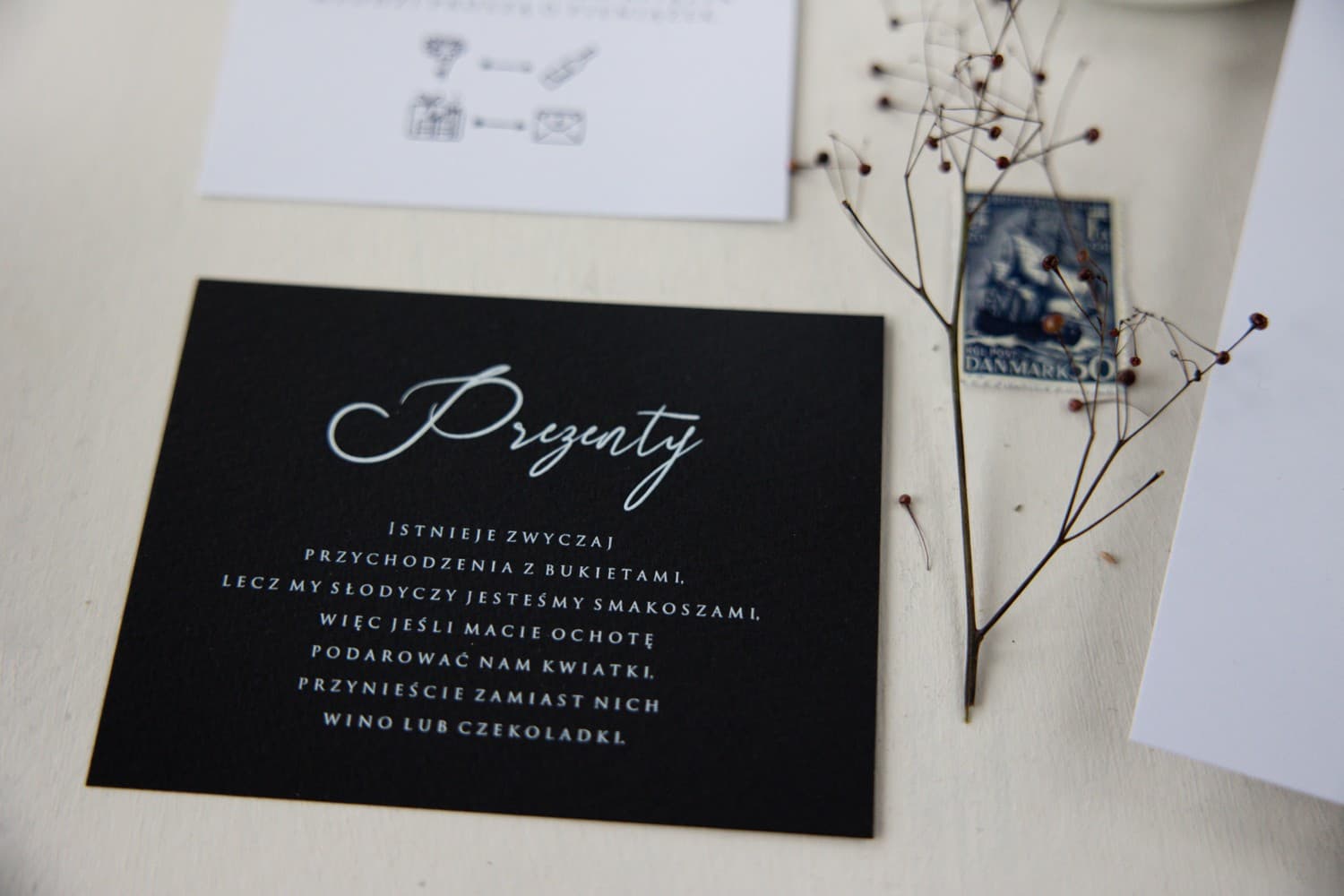 Elegantes tarjetas negras con impresión blanca | Tarjetas adicionales para invitaciones de boda | Magnolia n.º 1