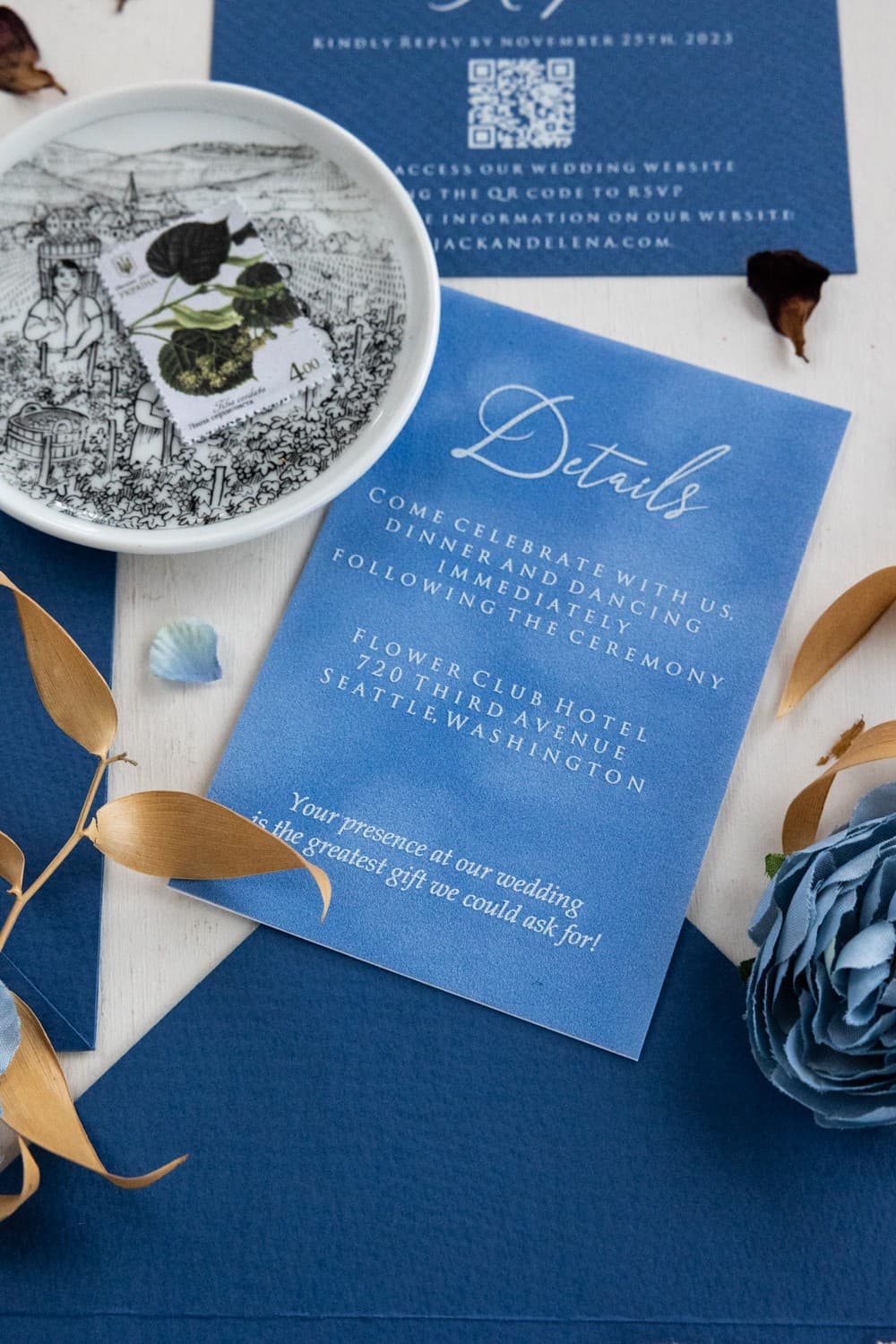 Tarjeta informativa de terciopelo para boda Welurowe nº 1