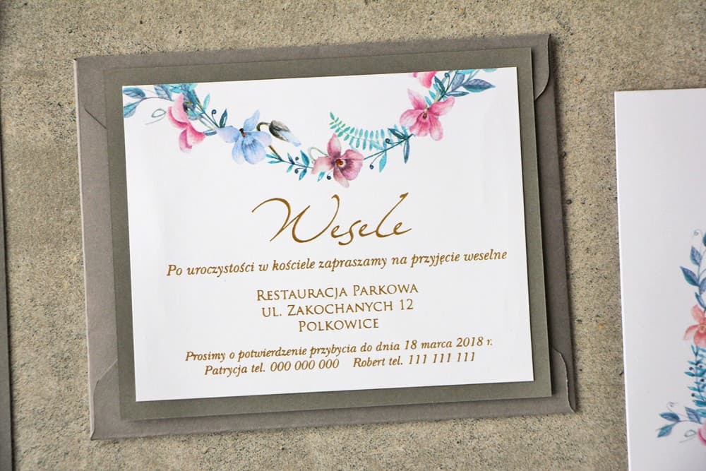 Tarjeta de Información de Dos Capas con Dorado y Guirnalda Pastel | Encarte para Invitación de Boda sobre Regalos y RSVP | Cykade nº 8